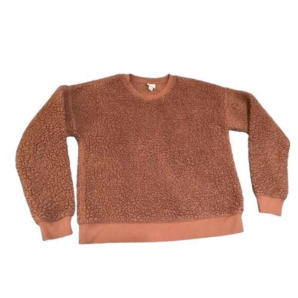 A New Day Cozy Teddy Sherpa Sweatshirt‎ Pullover Crewneck Rust Brown